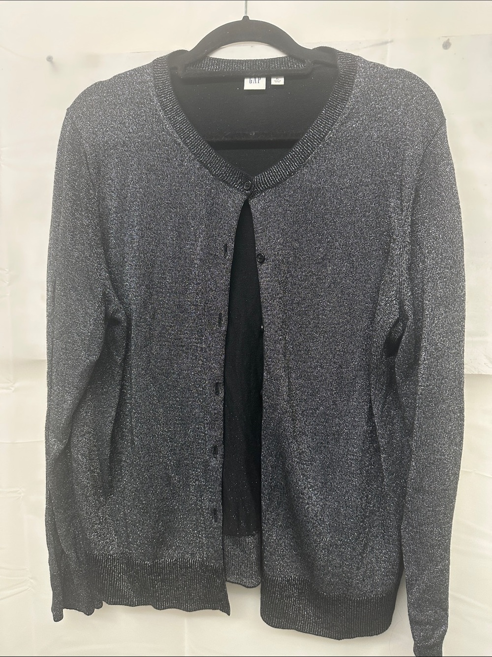 GAP Silver Metallic Crewneck Button Cardigan